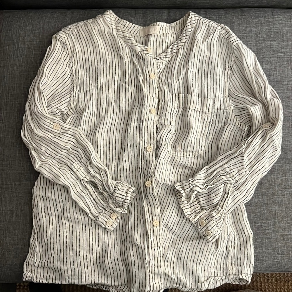 CP Shades Cream and Black Striped Button-Up Blouse